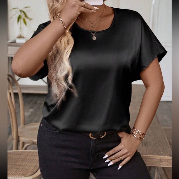 Luxe champagne round neck casual satin top - Picture 3 of 14